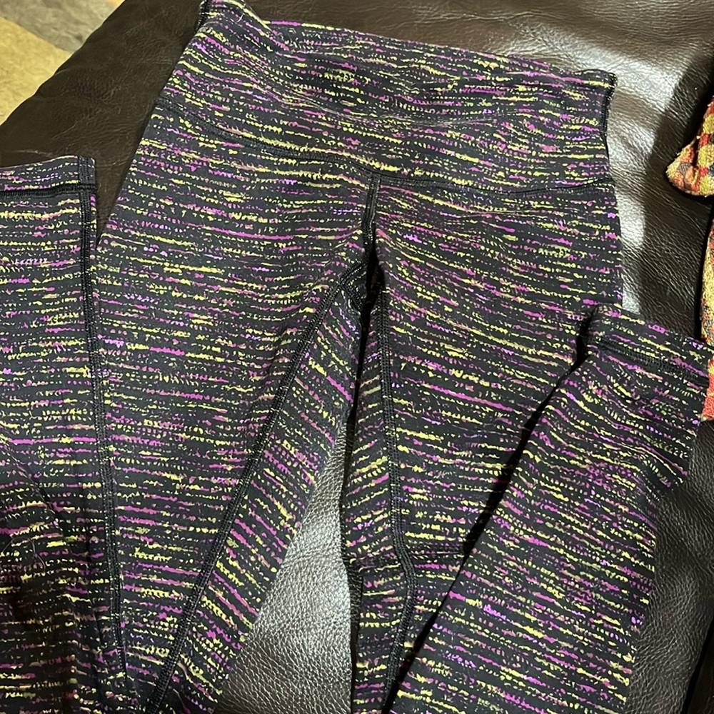 Lululemon leggings length 27 size 2 black, lime green and purple
